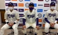 【ヒーローインタビュー】 明治大学 ​田中武宏監督・村松開人(④静岡)・宗山塁(②広陵)