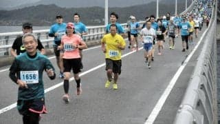 絶景と潮風味わい駆け抜ける　つのしま夕やけマラソン、山口・下関で
