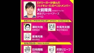 【ハイキュー‼×SVリーグ】大前隆貴は日向翔陽と星海光来をベストメンバーに選出「ちっちゃくても勝てる」