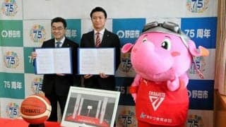 千葉・野田市駅近くにバスケコート　協定結んだ千葉ジェッツデザイン